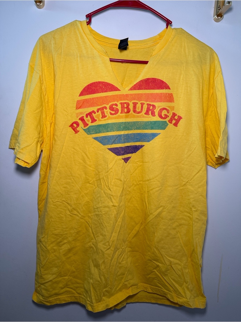 Pittsburgh Pride Yellow Softstyle Graphic Tee - Distressed V-Neck